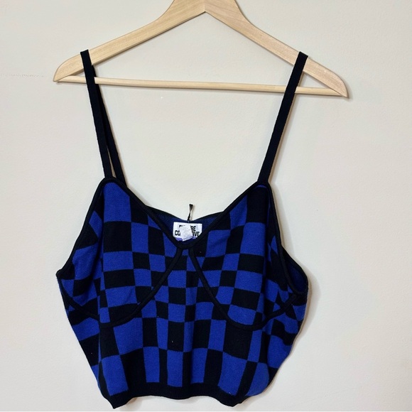 Checkerboard Knit Bralette Top Cropped Cotton Blend 1X Future Collective - Picture 1 of 10